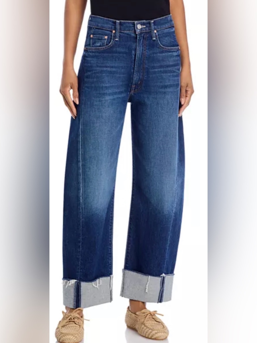 MOTHER The Half Pipe Ankle Cuff Fray Jeans in Perfectly Imperfect